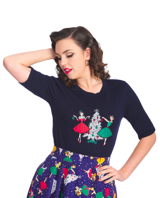 Vintage Christmas Holiday Pullover - marine - Dotty&Dan